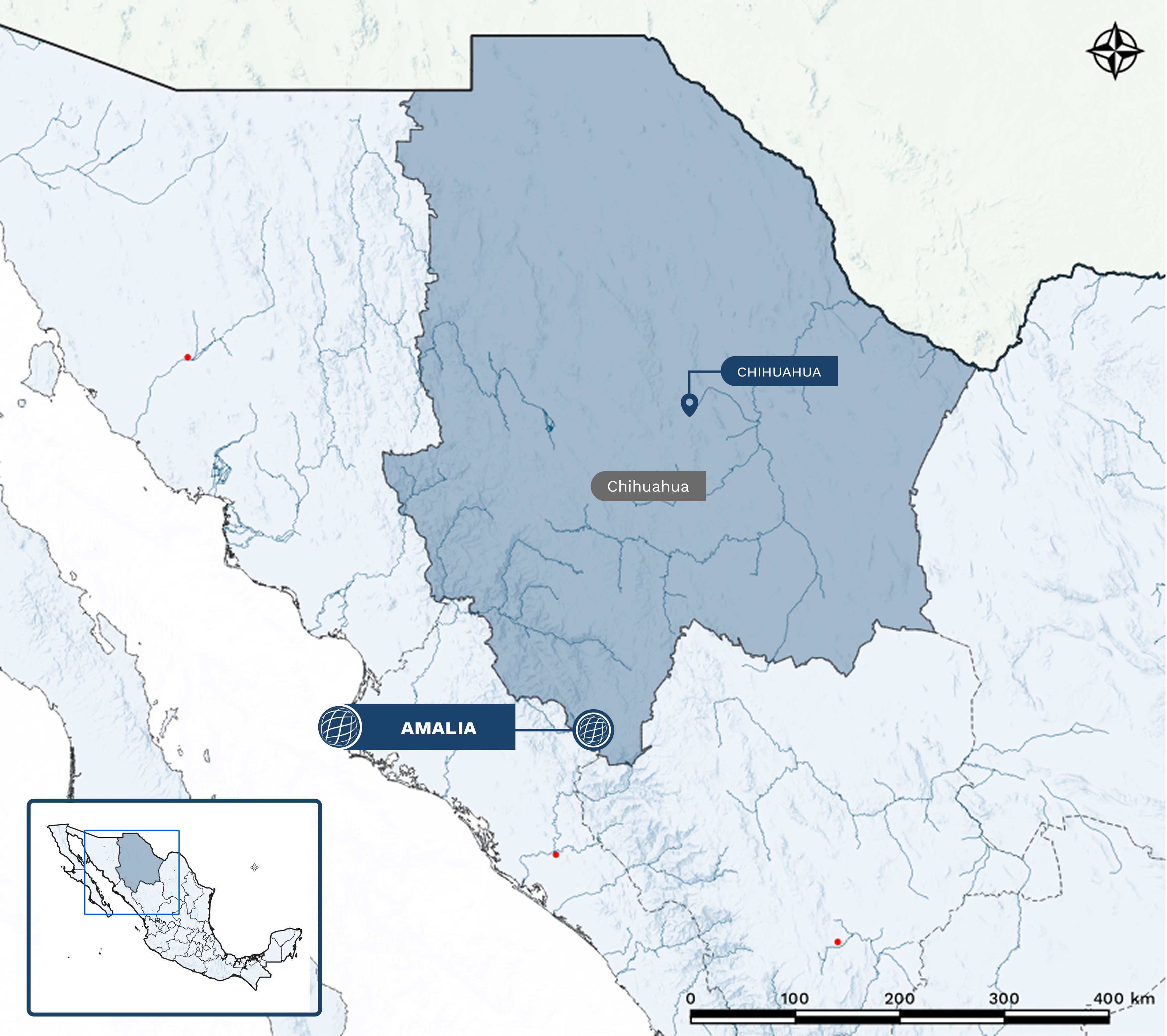 Amalia project location in the Sierra Madre, Chihuahua