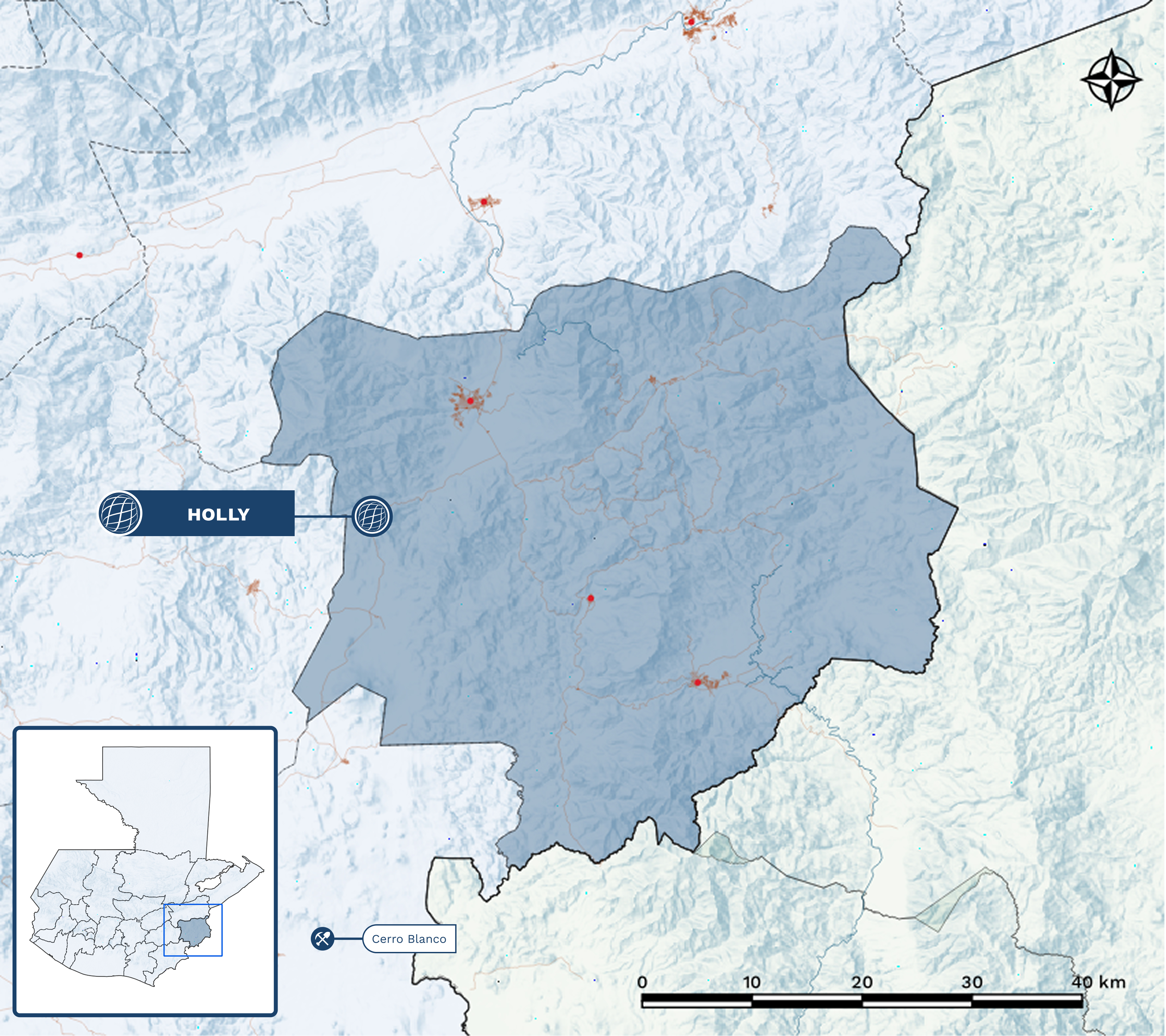 Holly property map, southeast Guatemala